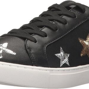 Kenneth Cole Womens Kam 11 Black Leather Fashion Sneaker with Star Patches - 10